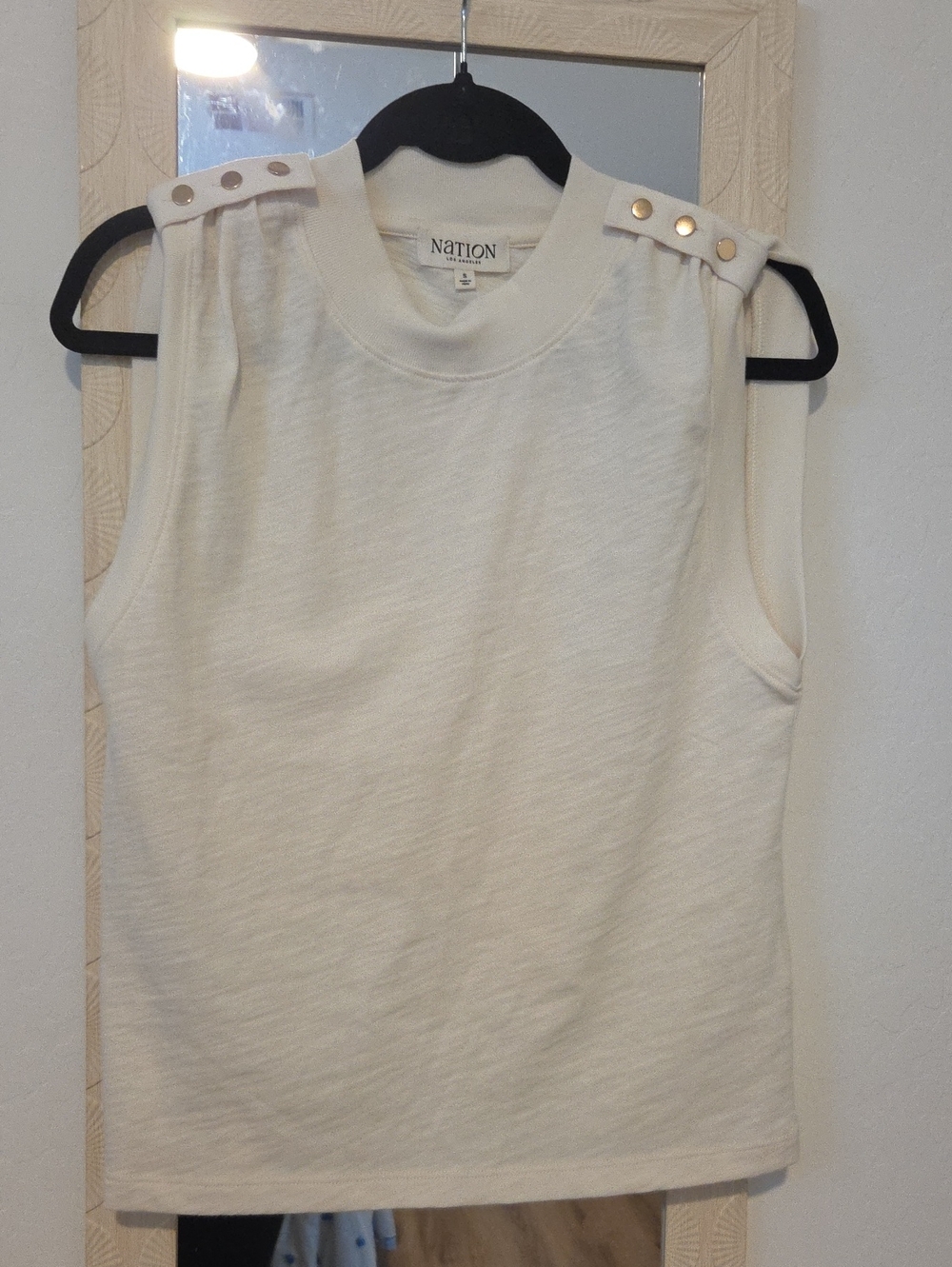 Nation LTD Cream Knit Tank with Gold Shoulder Buttons